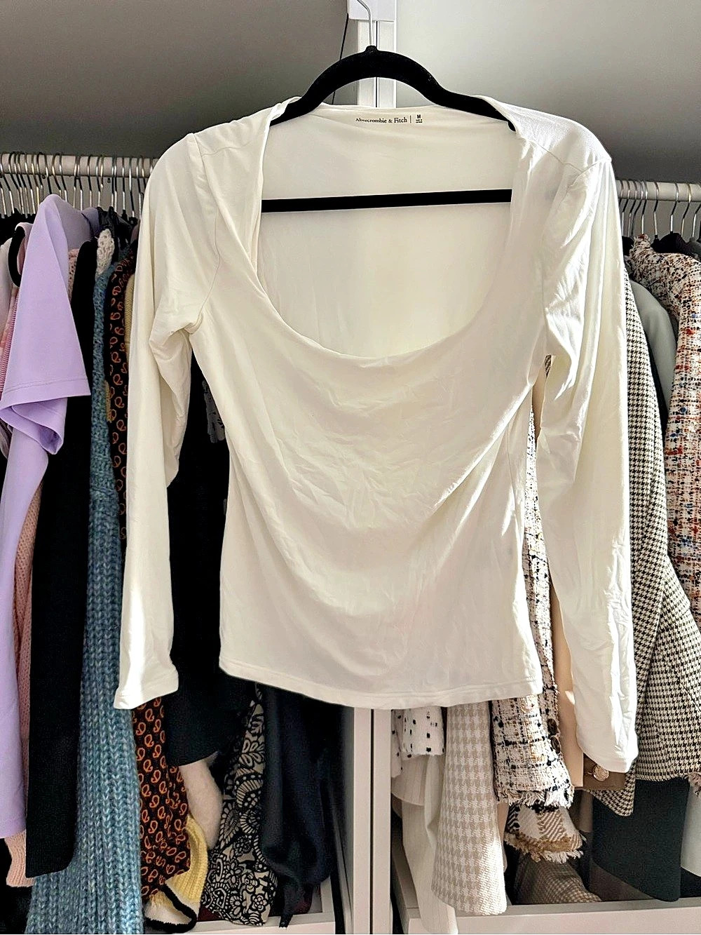 Abercrombie & Fitch Long Sleeve Square Neck Top in White Size Medium